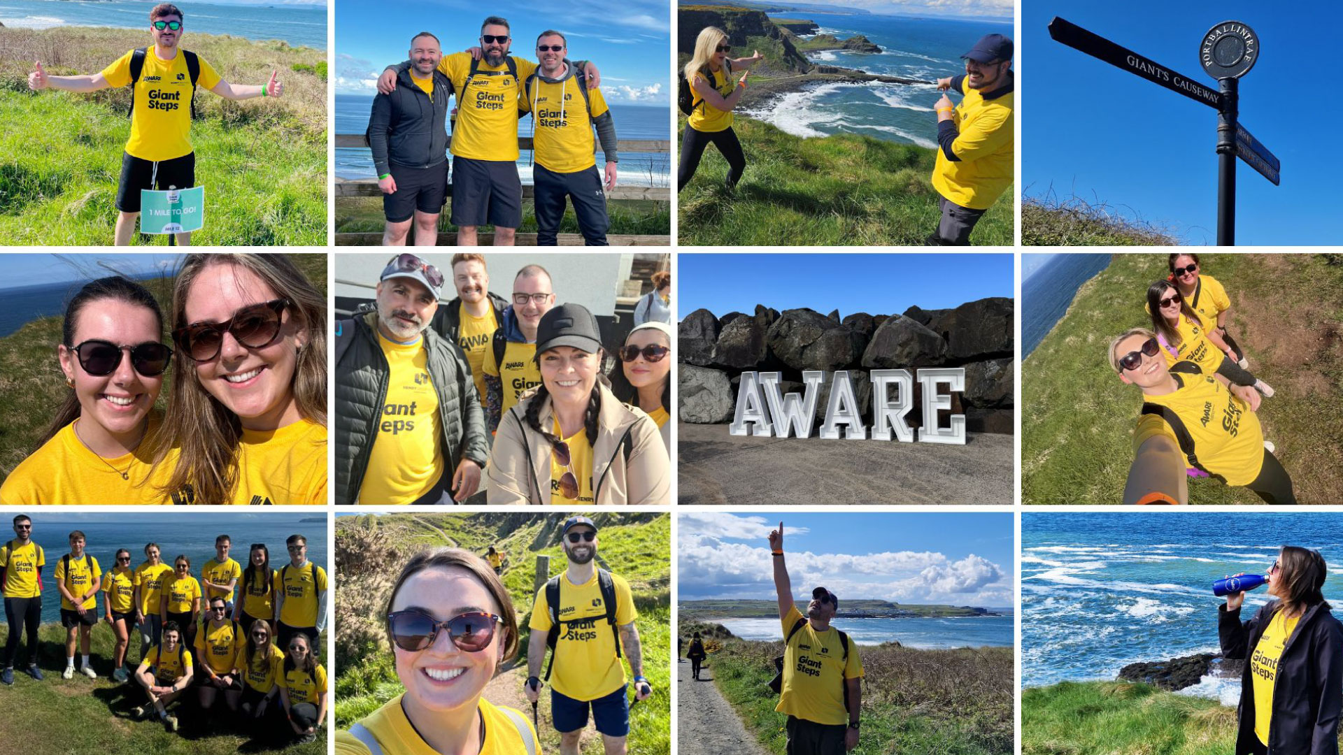 Photo collage of FinTrU employees at Giant steps in aim of Aware